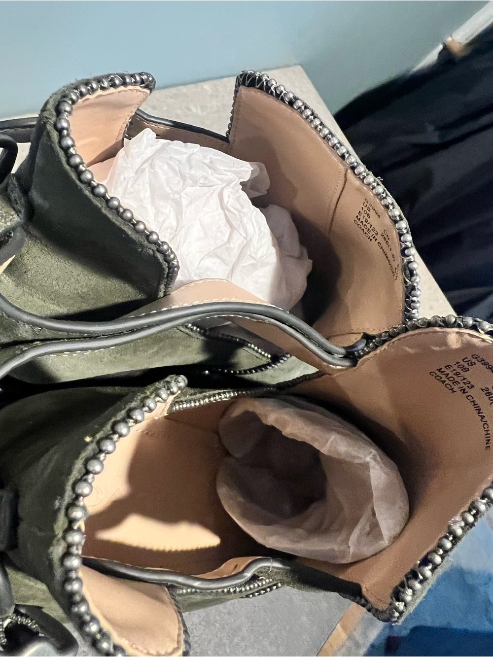 Coach Olive Green Suede Pippa Cutout Ankle Boots - Sz. 10 - Picture 6 of 14